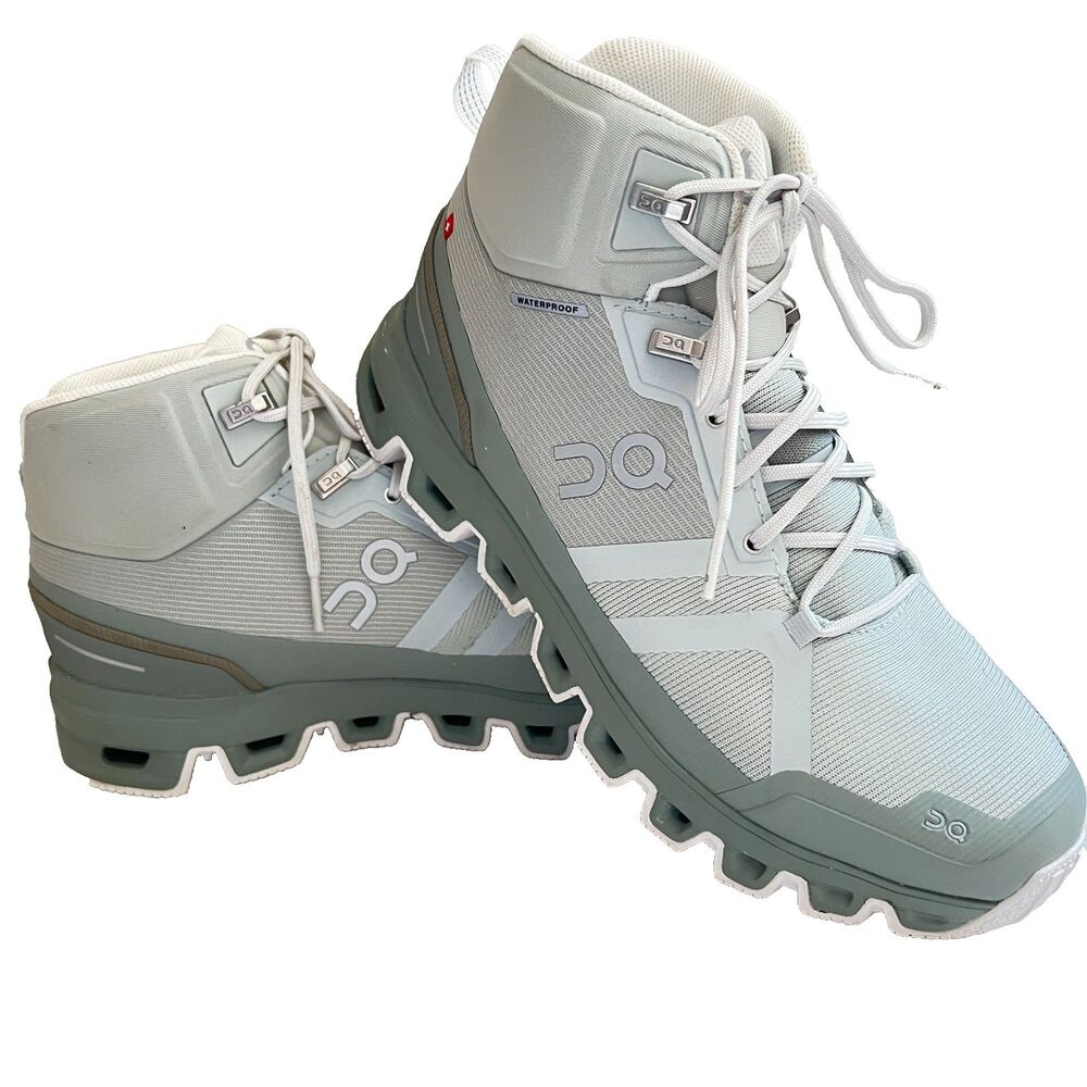 On Cloud Womens Cloudrock Boots 8.5 Waterproof Hiking Mineral Kelp Gray